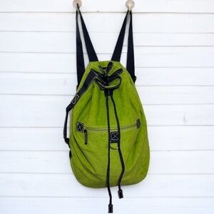 Lime Green and Navy Backpack Large Duffle Bag with Drawstring